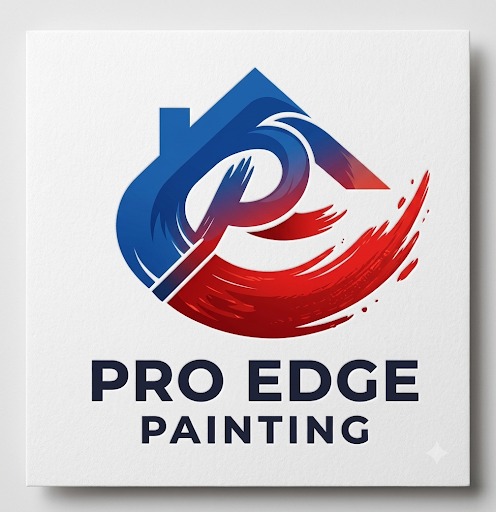Pro Edge Painting logo, a house outline with red and blue paintbrush strokes, mounted as canvas art
